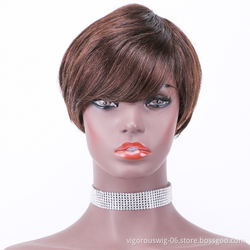 Straight brown wholesale private label short glueless cheap inch bob pixie cut brazilian 100% real human hair wig black women
